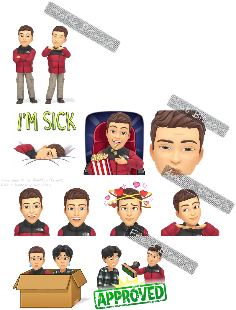 Image showing the different types of comic_id, full-body Profile Bitmojis, comic-y/scenario-y Chat Bitmojis, headshot Avatar Bitmojis with an example of a possible 5th category of Bitmoji, and two examples of Friend Bitmojis, each with two different avatars in a situation together.