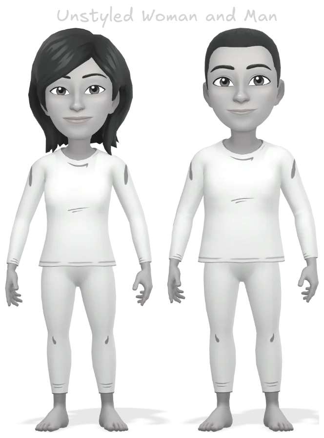 A male Bitmoji with the gender set to 2, and a female Bitmoji with the gender set to 1.